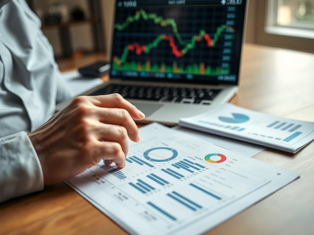A close up shot of a person analyzing financial graphs