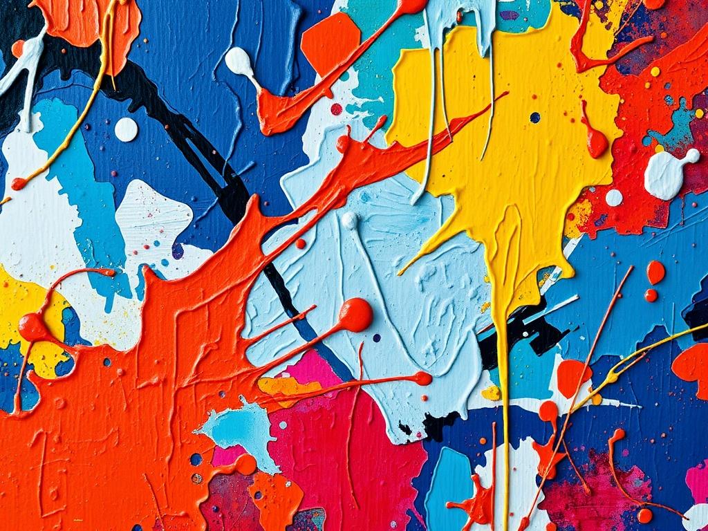 A close-up shot of an abstract painting featuring bold colors and dynamic shapes, with intricate patterns that draw the eye. The composition should focus on the vivid contrast between colors and textures, creating a striking visual effect. Ensure the rgb(29, 198, 181) color is represented prominently in the artwork.