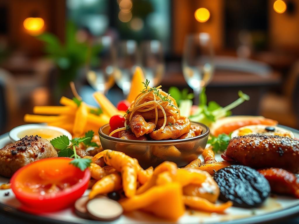 A beautifully arranged platter of gourmet food showcasing vibrant colors