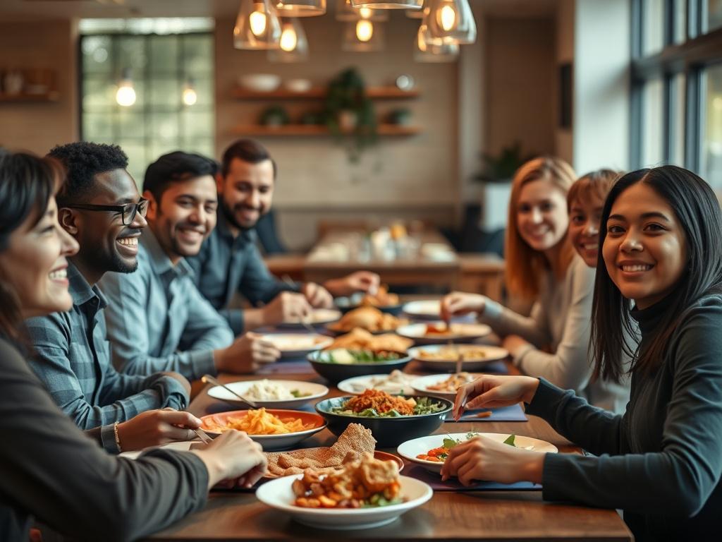 A close up shot of a diverse group of employees