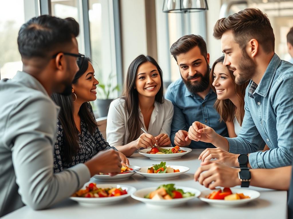 A close up shot of a group of employees engaged