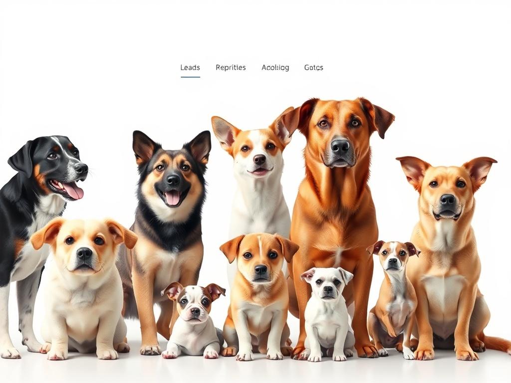 A clean, minimalistic image of a dog marketplace, showcasing a diverse range of dogs for sale and adoption, with a simple layout that highlights various dog breeds. The background should be light and inviting, emphasizing a friendly atmosphere. The image should include elements like dog profiles and listings, ensuring it conveys a mobile-friendly design.