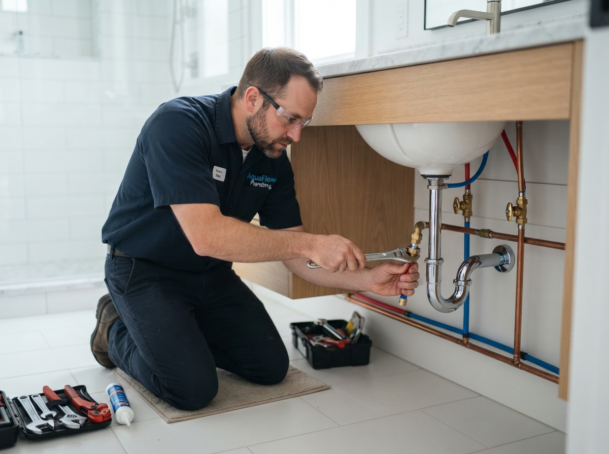 Licensed plumber installing modern fixtures during a Crown Remodeling project