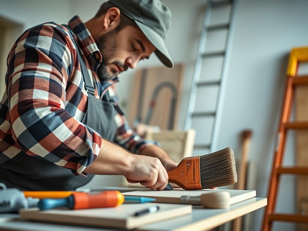 A hyper realistic close up shot of a handyman working
