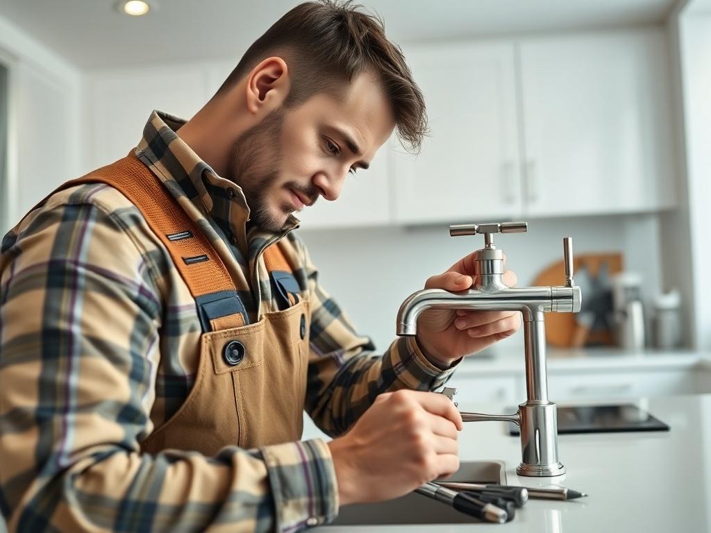A close up shot of a handyman fixing a leaky
