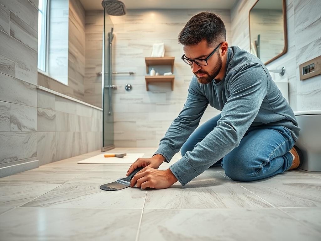 A close up shot of a skilled installer laying down