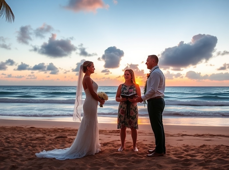 Beach destination wedding with sunset