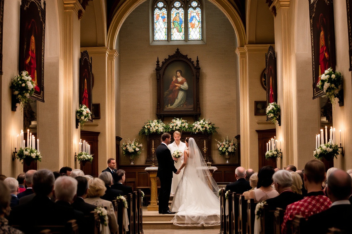Traditional formal wedding ceremony in an elegant church or venue