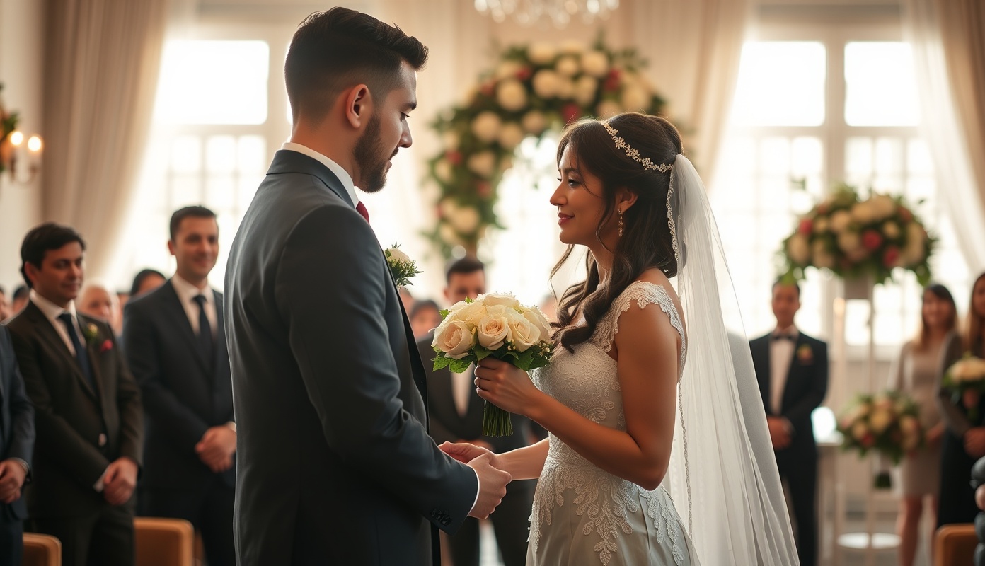 Wedding ceremony with couple exchanging vows
