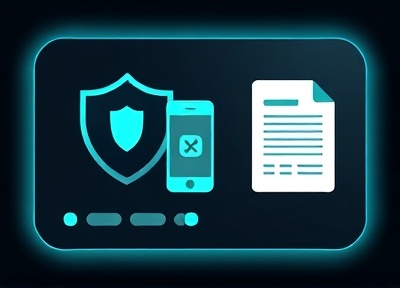 Protection illustration with shield, phone block, and document icons