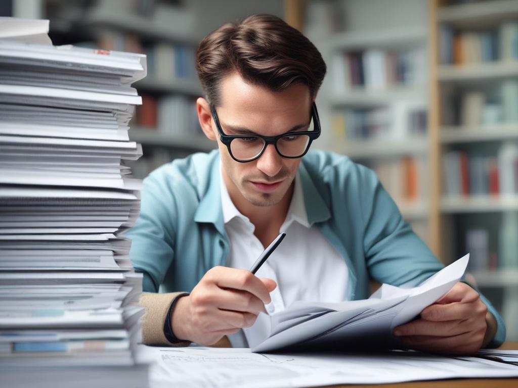 a close up shot of a person studying investment materials,