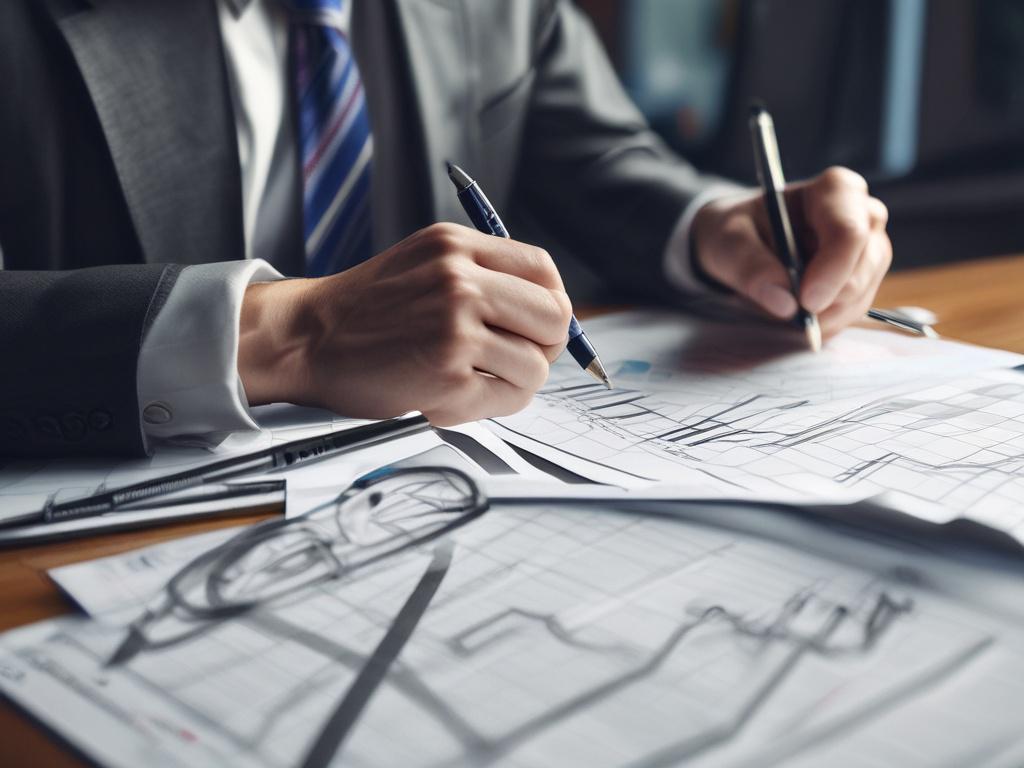 a close up shot of a financial strategist analyzing charts