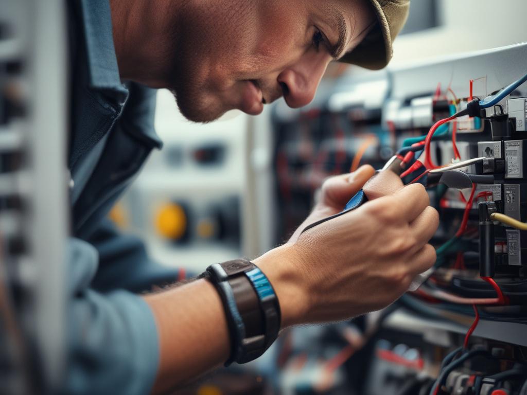 A close up shot of an electrician skillfully working on