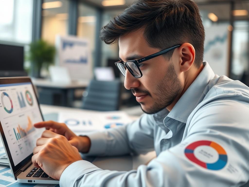 A close up shot of a business analyst reviewing data