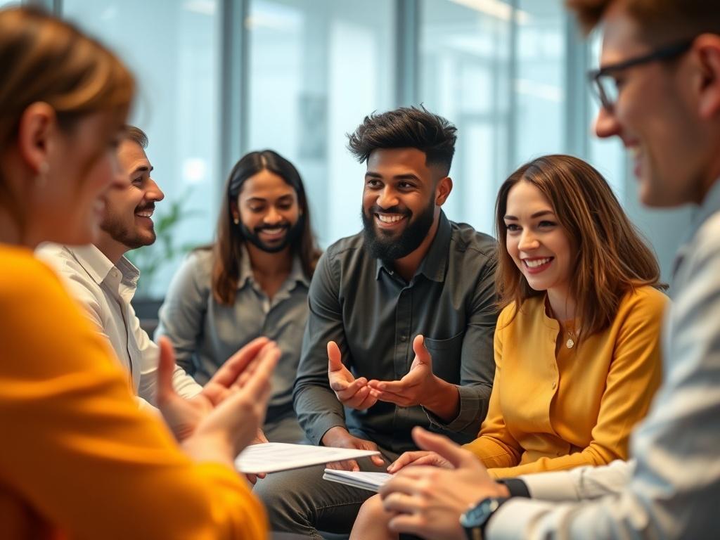 A group of engaged employees participating in a workshop setting,