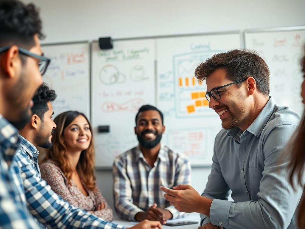 A close up shot of a diverse team in a