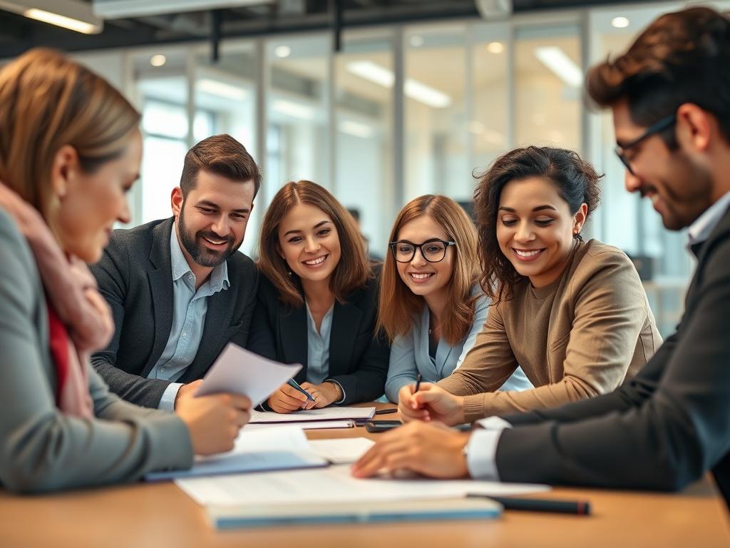 A close up shot of a diverse group of professionals