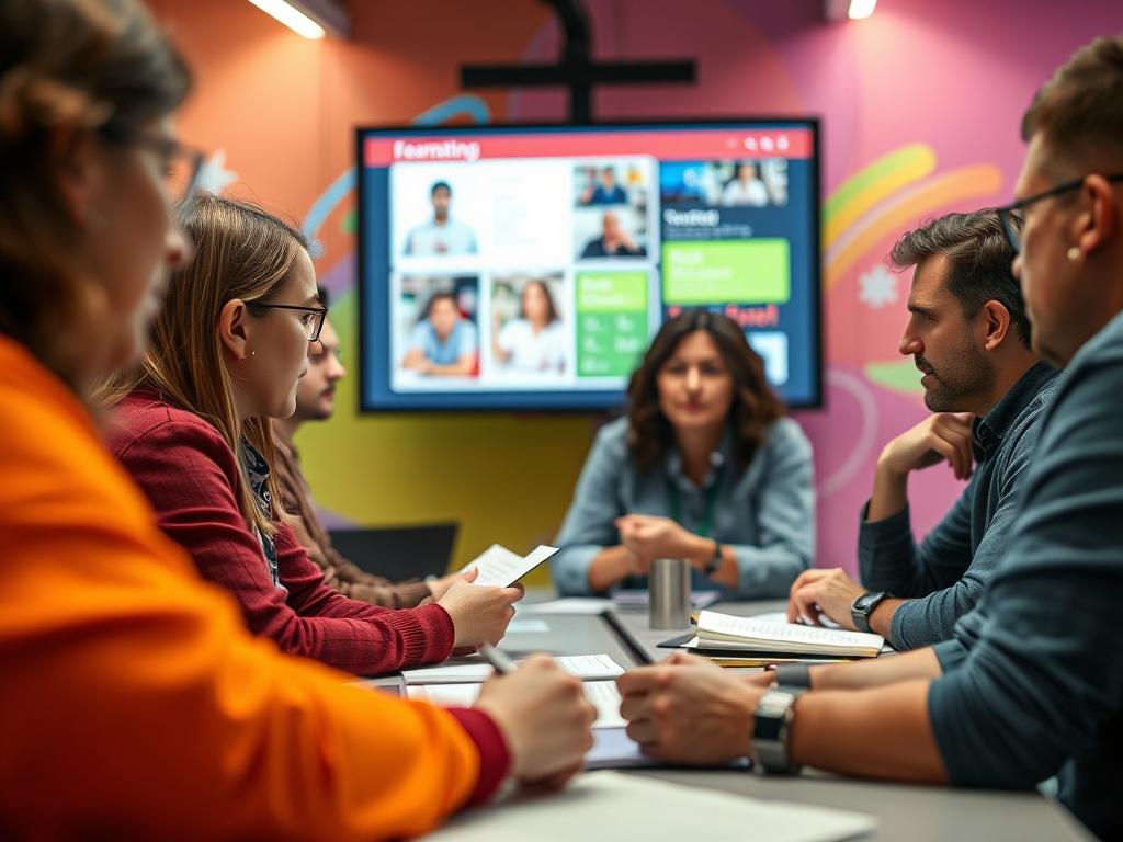 A close up shot of a vibrant, modern learning environment,