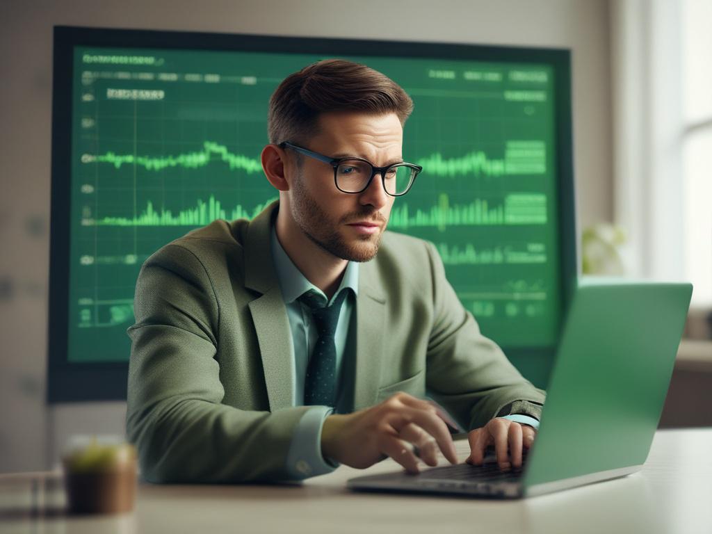 a close up of a confident investor analyzing stock market