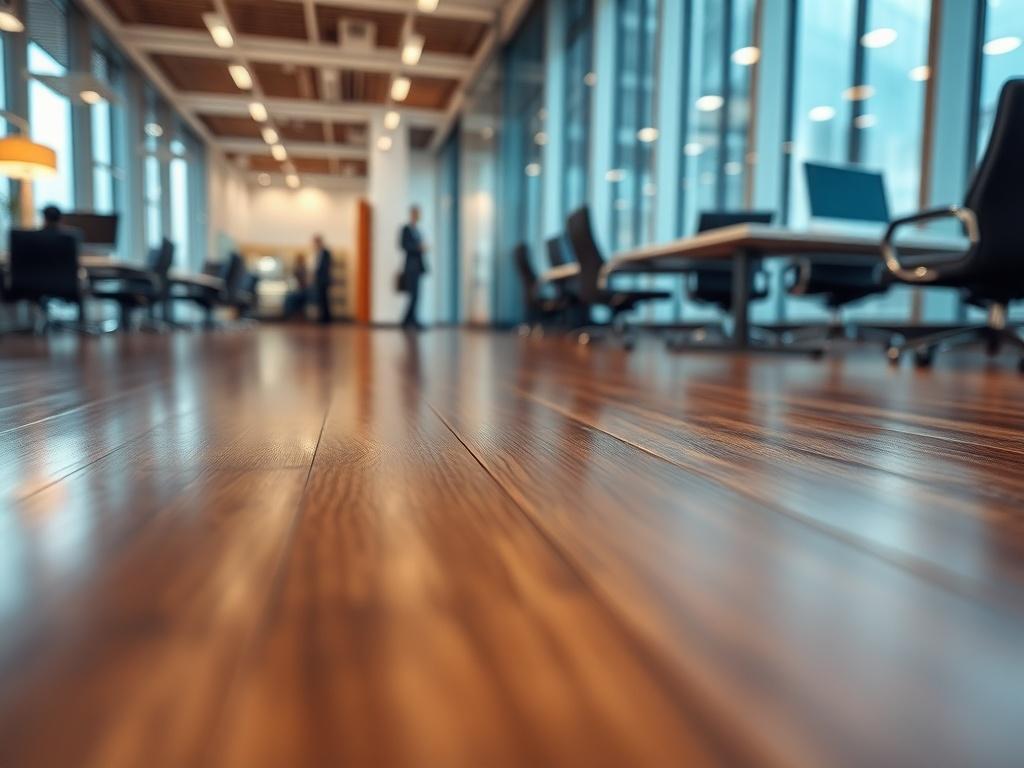 A close up shot of a polished hardwood floor in