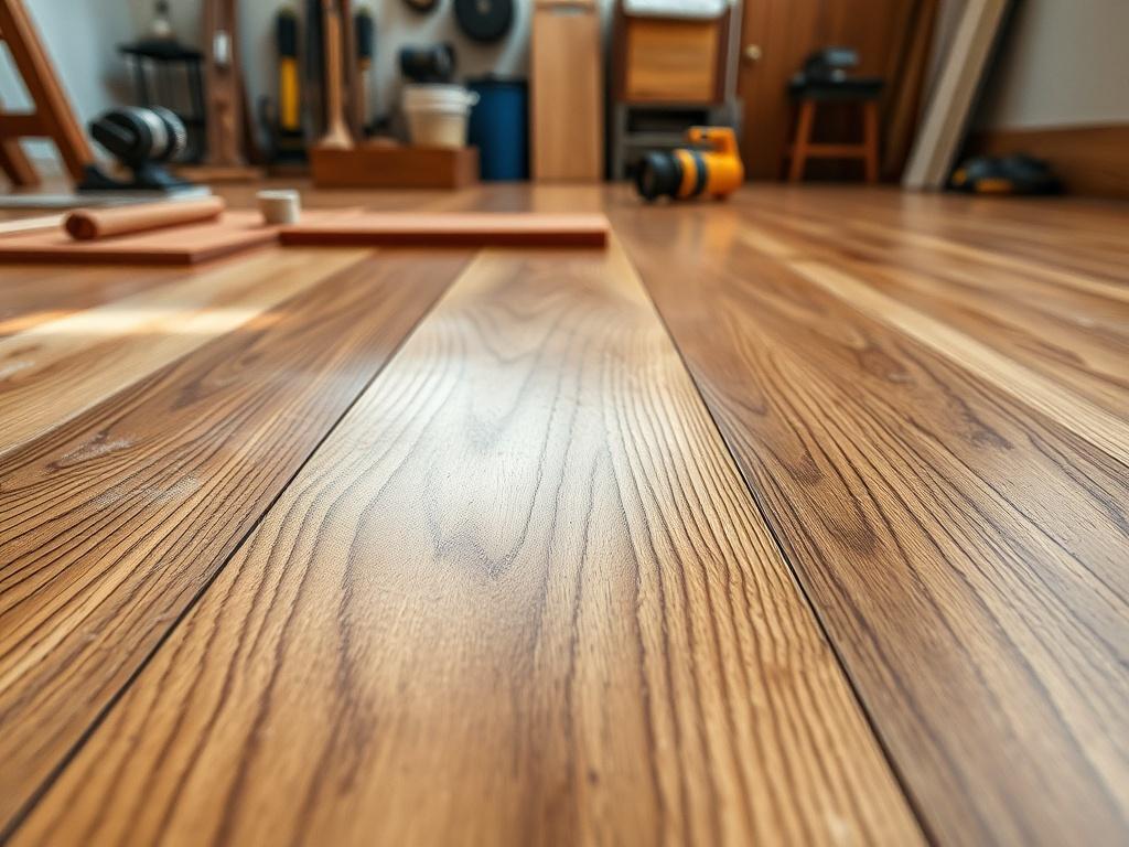 A close up image of a hardwood floor undergoing refinishing,