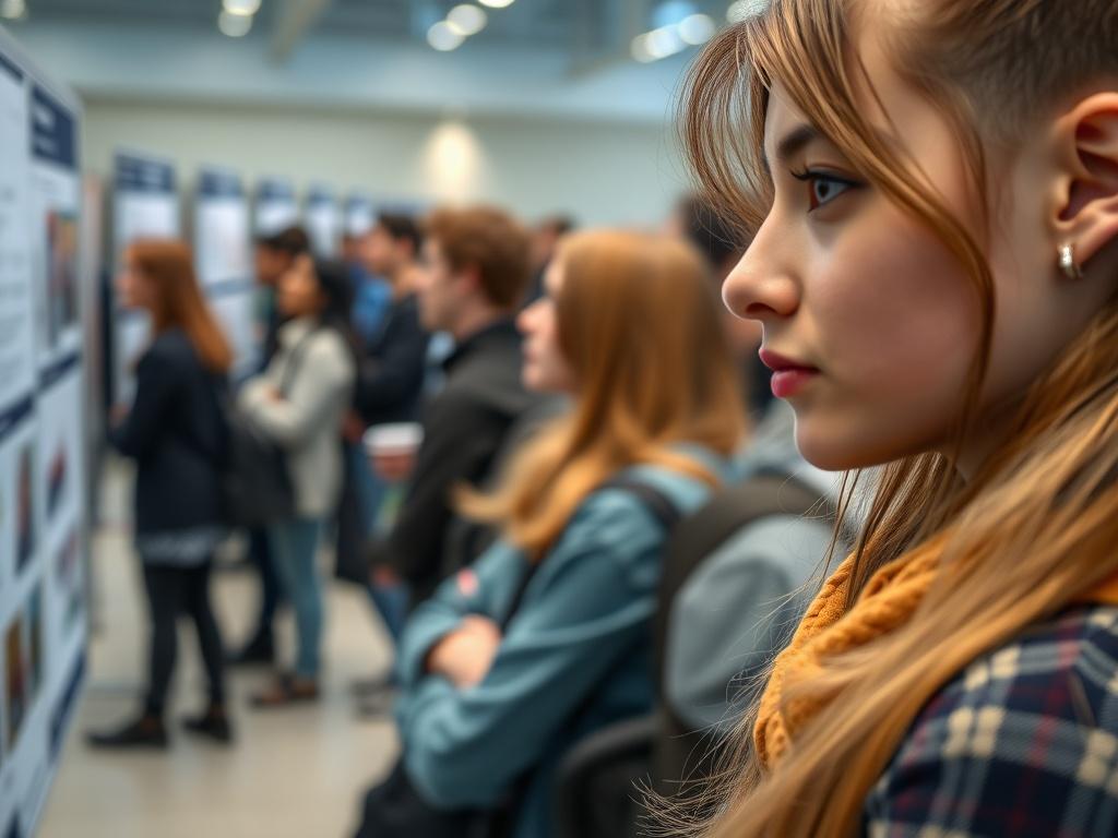 A close up shot of a student presenting their research