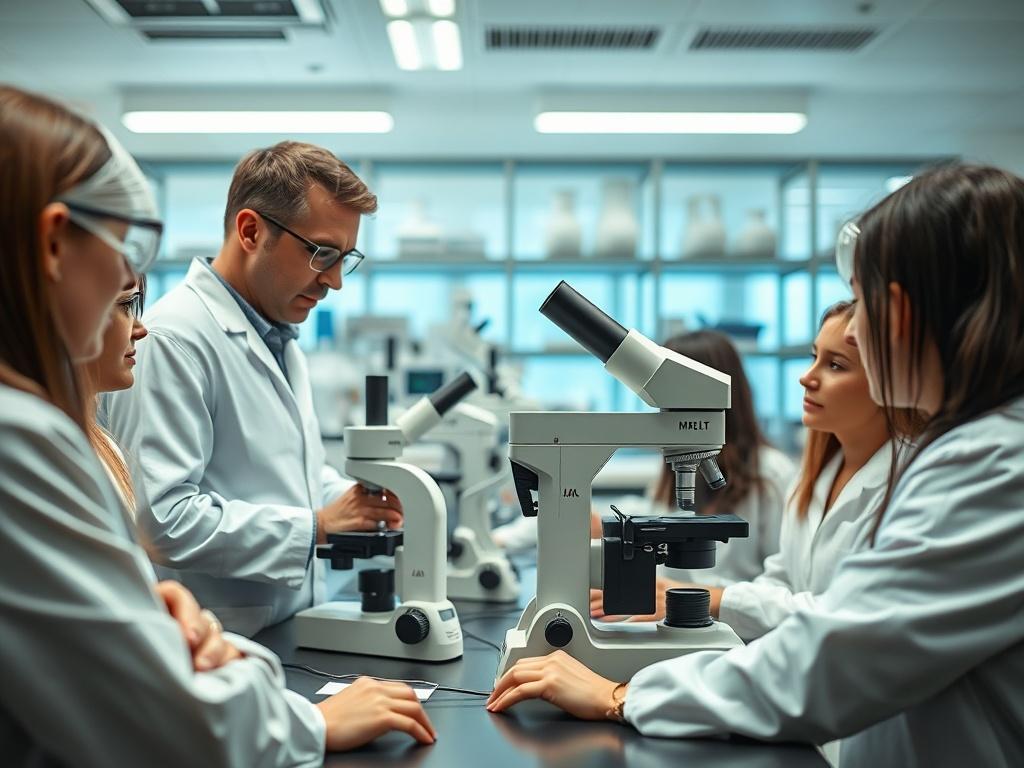 A close up shot of a scientist demonstrating advanced microscopy