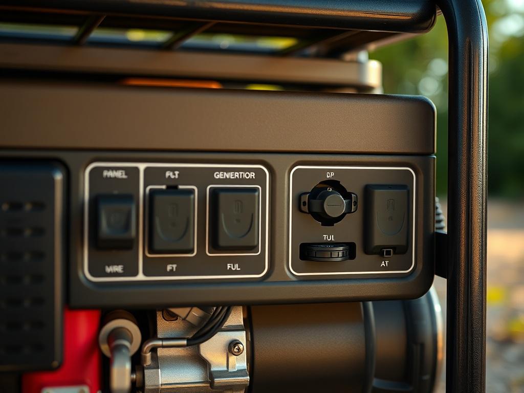 A close up hyper realistic of a portable generator’s control