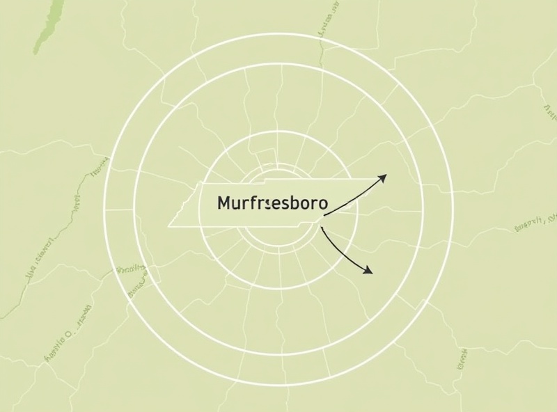 Service area map showing 150-mile radius around Murfreesboro, Tennessee