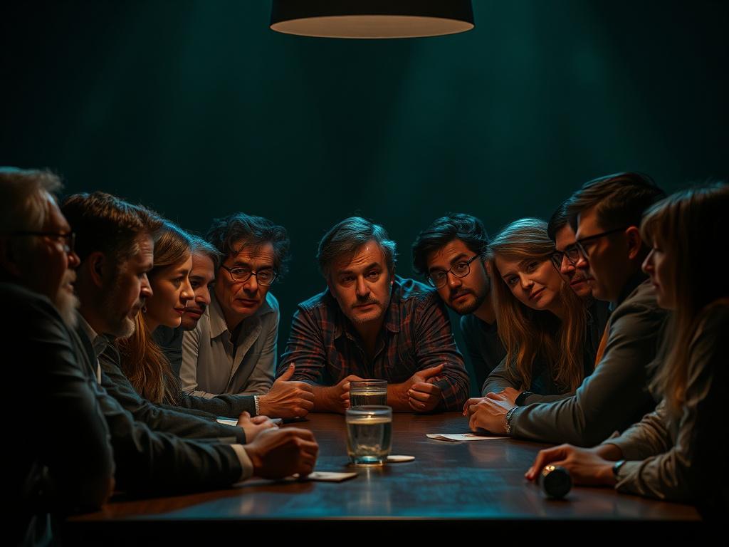 A group of diverse individuals gathered around a table, engaged