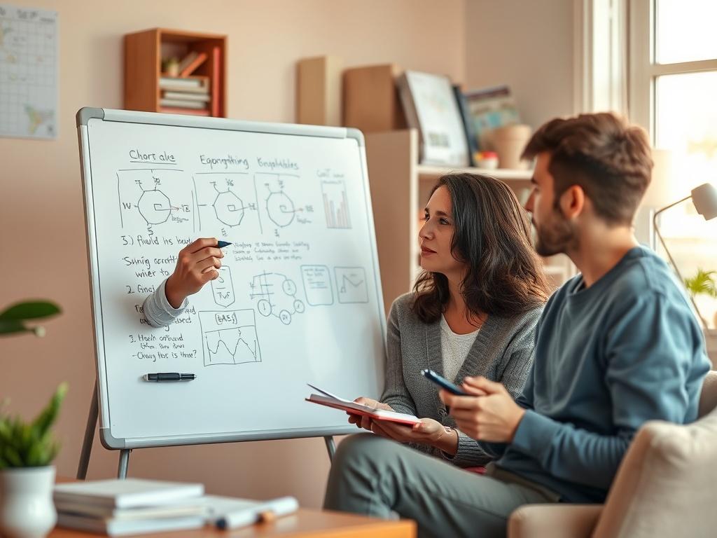 An engaging scene depicting a knowledgeable tutor explaining a complex