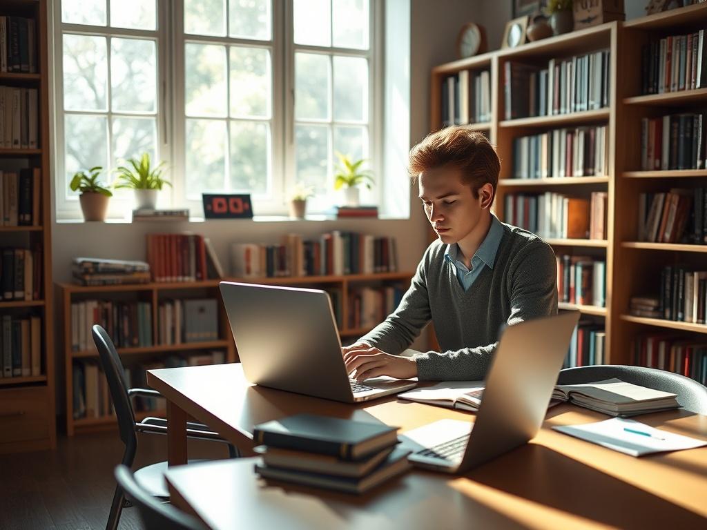 A serene study environment with a single tutor sitting at