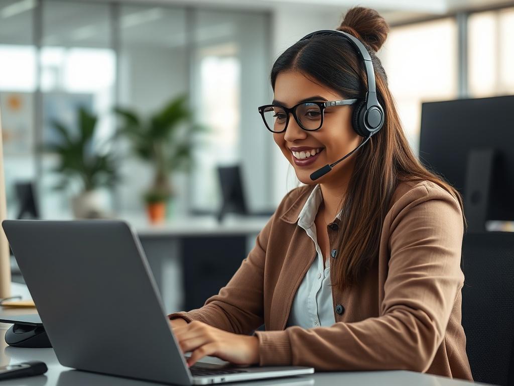 A close up of a support agent assisting a client
