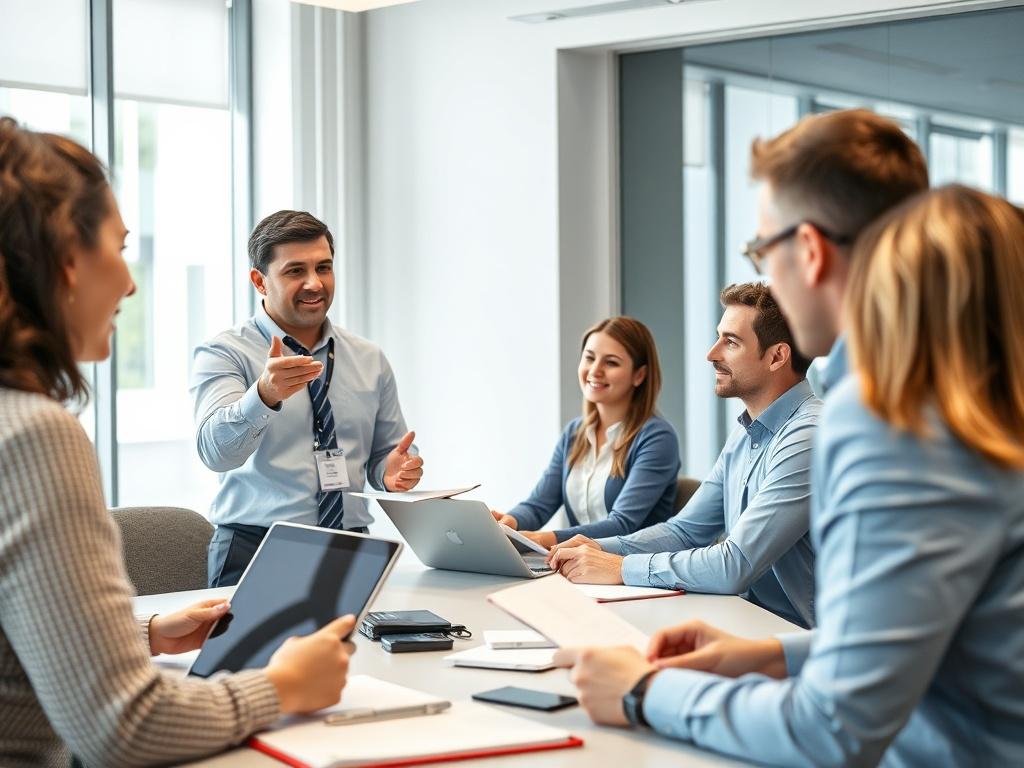A trainer guiding a small group of employees during a
