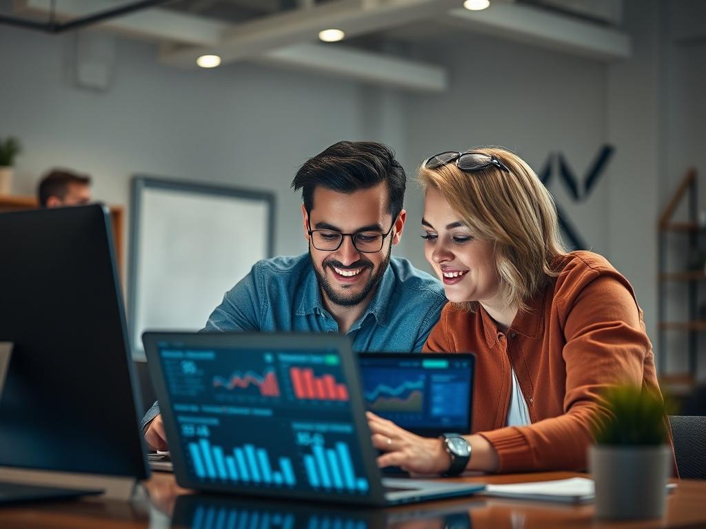 A supportive team member reviewing performance metrics with a small