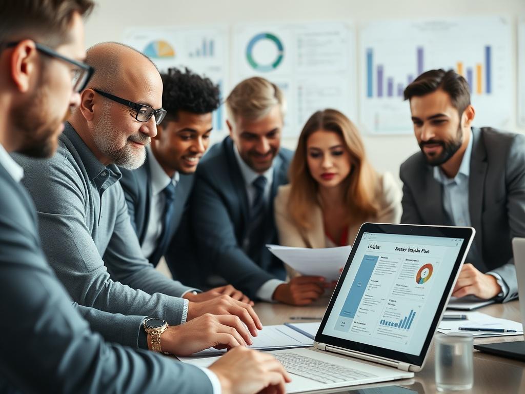 A close up of a team meeting where diverse professionals