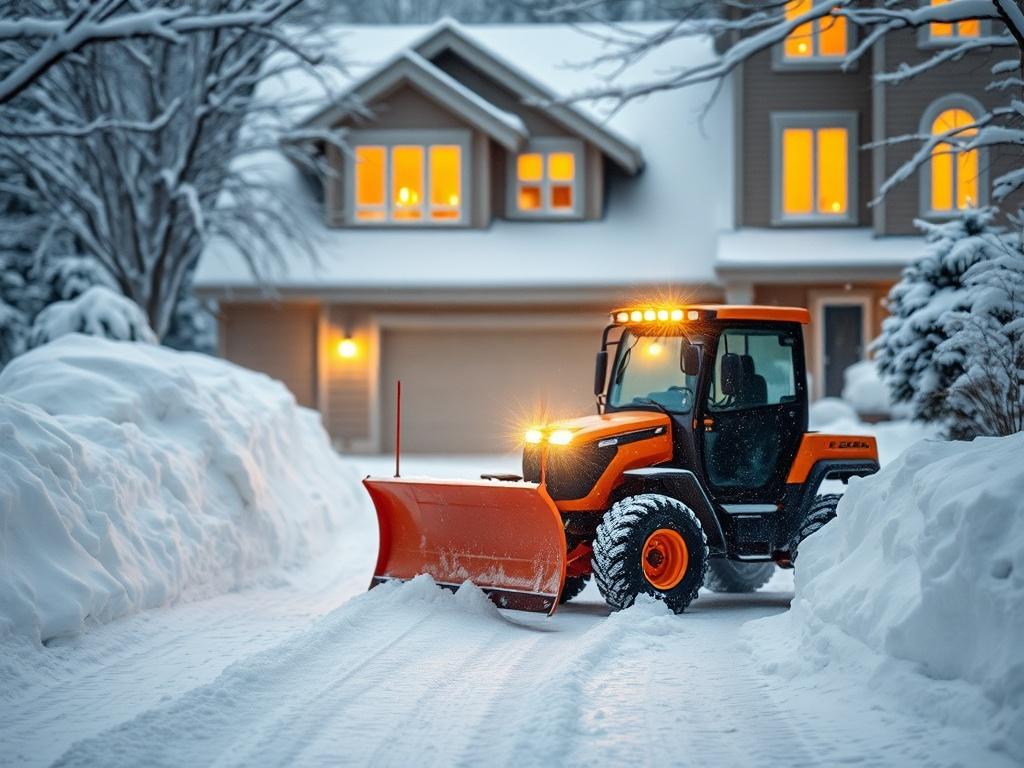 A realistic high resolution of a snow covered residential driveway,