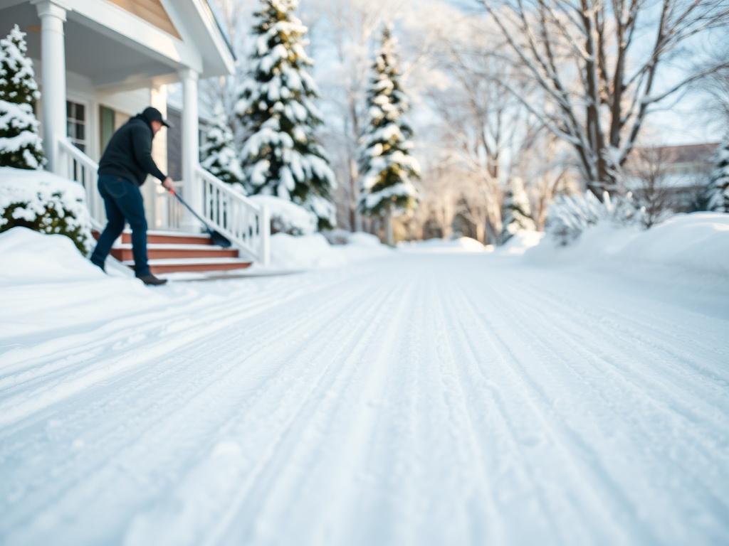 A pristine driveway with fresh snow being cleared, showcasing a