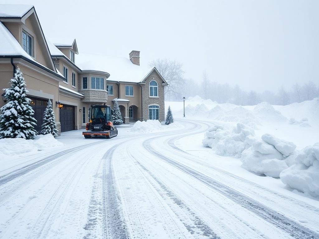 A luxurious home with an expansive driveway, fully cleared of