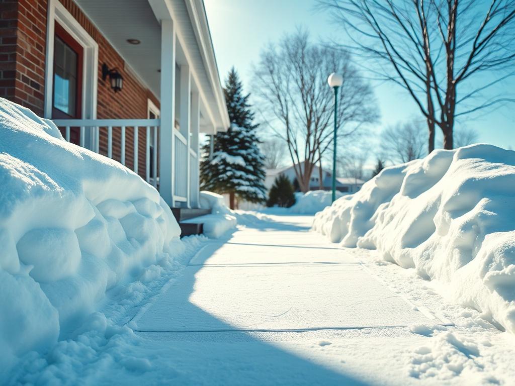 A close up shot of a snow cleared residential driveway,
