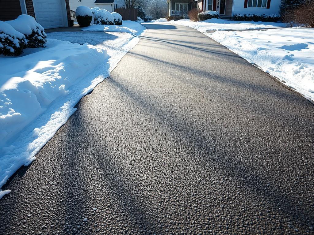 A detailed shot of a freshly cleared residential driveway, emphasizing