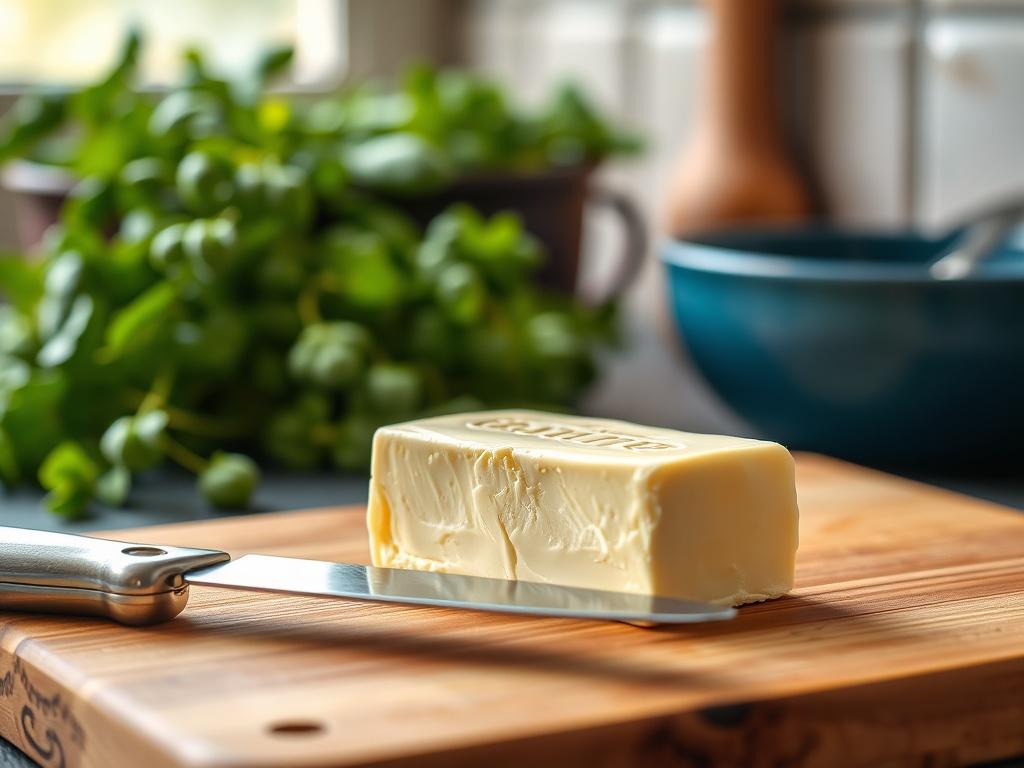 A close up shot of a block of fresh cream