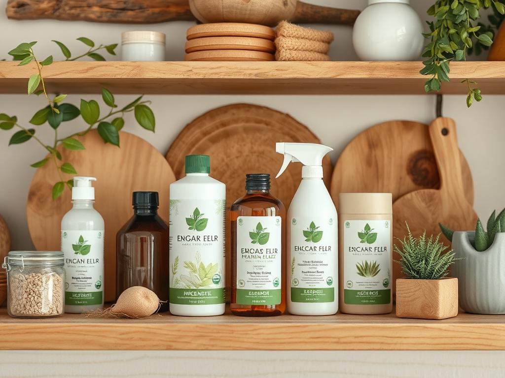 A high resolution image of sustainable cleaning supplies displayed on