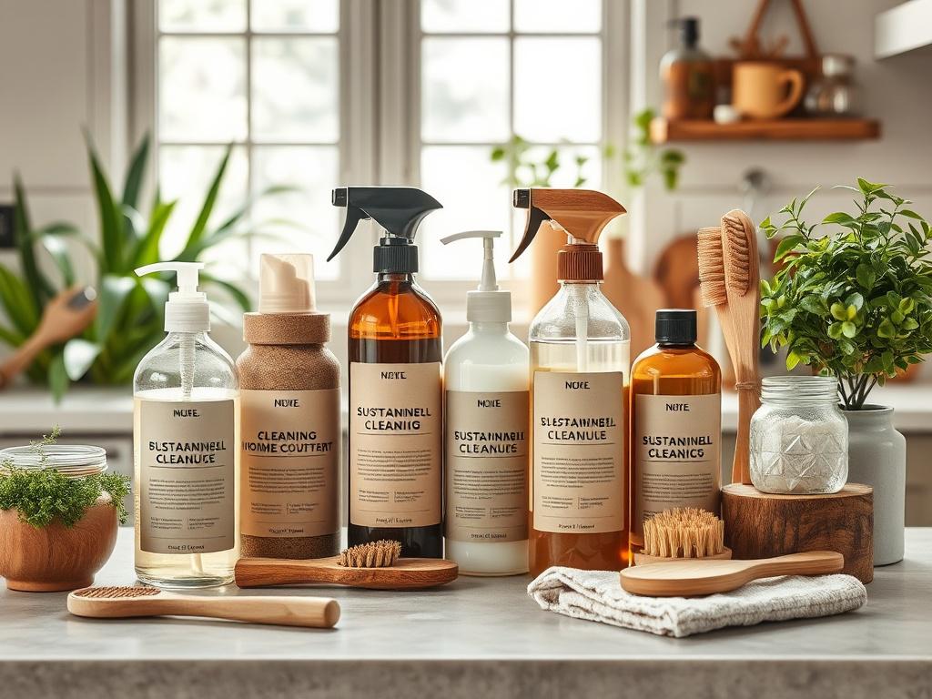 A high resolution image of sustainable cleaning products displayed on