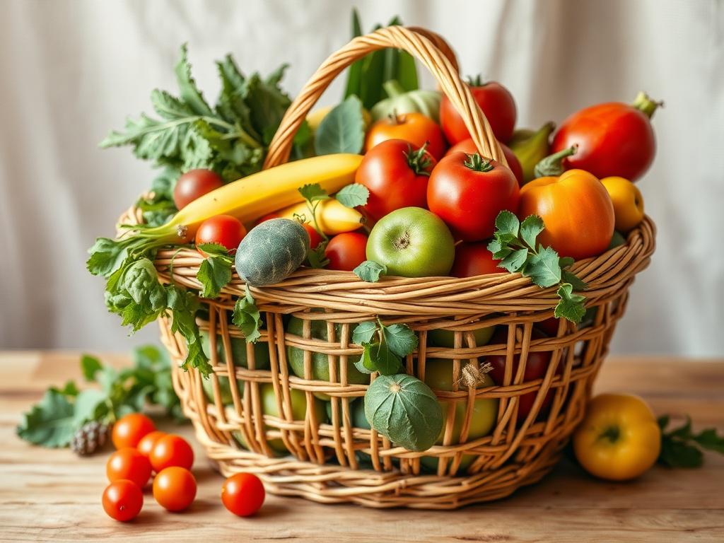 **AI Image Generation Prompt:**

Create a realistic high-resolution photo that embodies the theme of a blog titled "10 Ways to Slash Your Grocery Bills." Focus on a single subject: a vibrant, overflowing grocery basket filled with a variety of fresh, organic fruits and vegetables, illustrating the idea of budget-conscious shopping without compromising on quality.

The composition should be simple and clear, with the basket centrally placed to draw attention. Use natural light to enhance the earthy tones of 