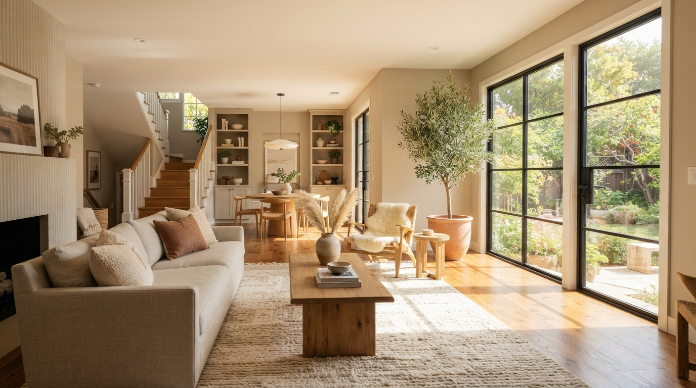 Sunlit living room in a Cedar County home, mid-afternoon