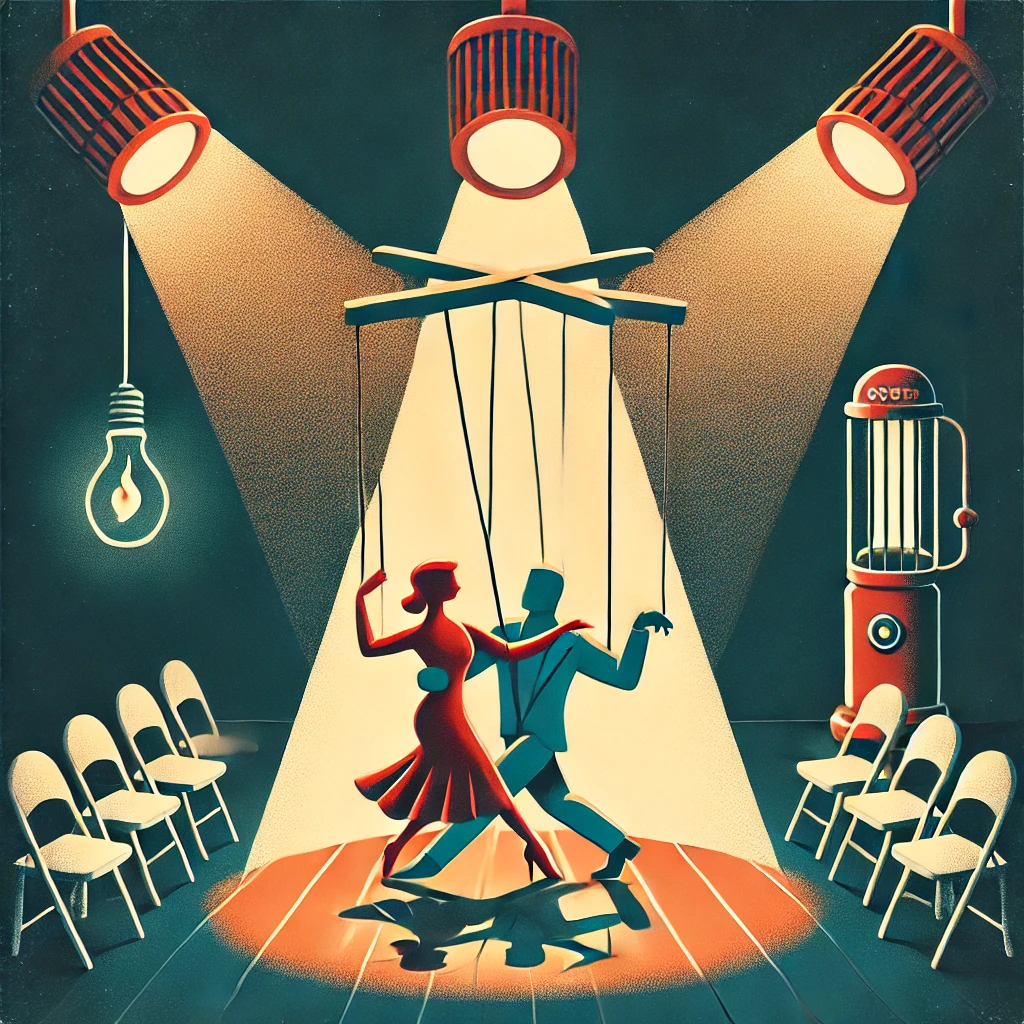 dall·e 2024-11-21 17.07.32 - a visually engaging illustration depicting a symbolic dance floor where a couple is dancing, but one partner is clearly manipulating the other. the ma.webp