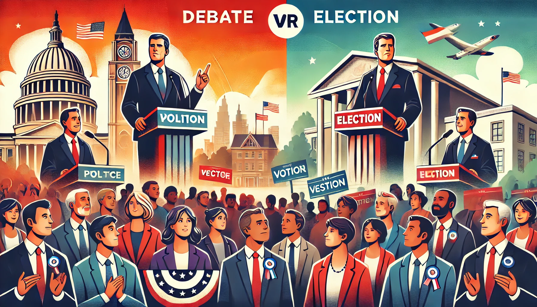 dall·e 2024-07-22 13.48.41 - an illustration of a political scene showing a debate or election process. on one side, a charismatic politician giving a speech, and on the other sid.webp