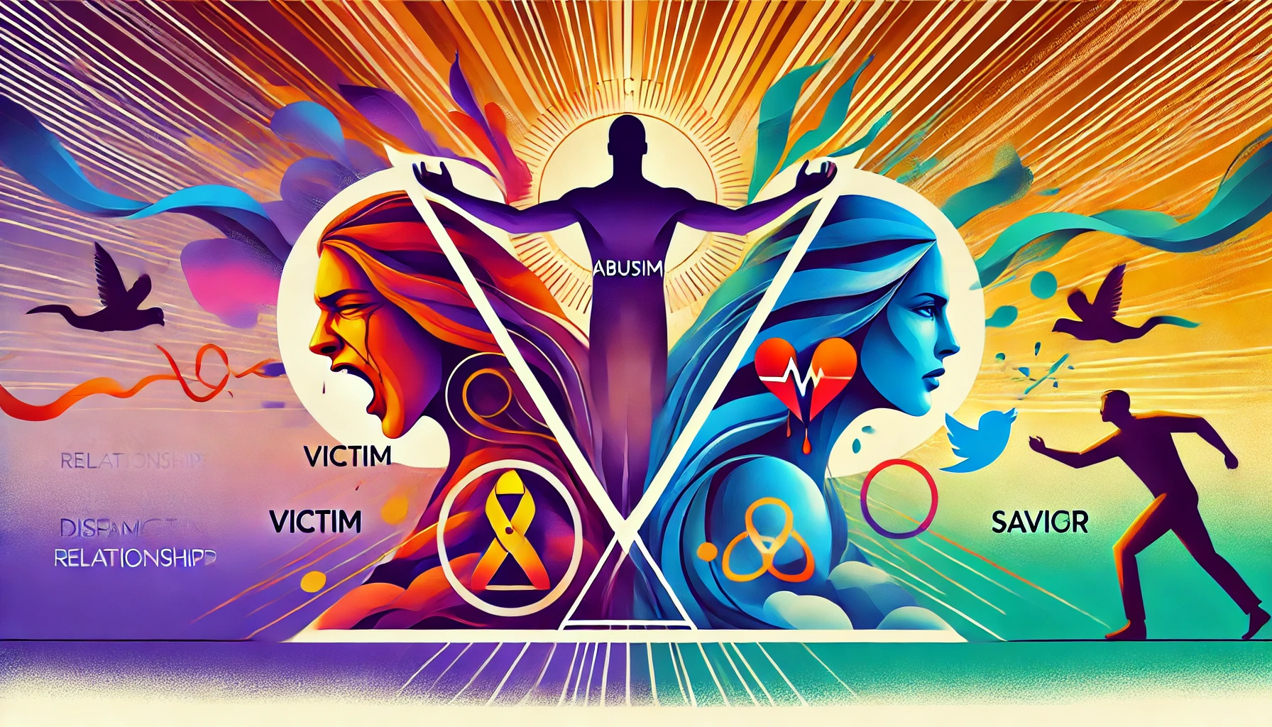 dall·e 2024-07-28 13.09.27 - an engaging and dynamic illustration for a facebook post promoting an article about the dramatic triangle in dysfunctional relationships. the illustra.webp