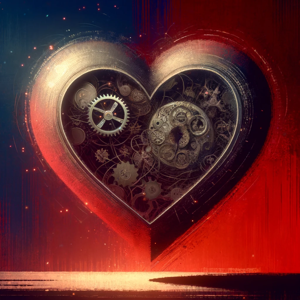 dall·e 2024-08-11 09.39.15 - a surreal illustration for a facebook post, featuring the concept of 'love and money'. the image shows a heart made of coins, with intricate gears and.webp